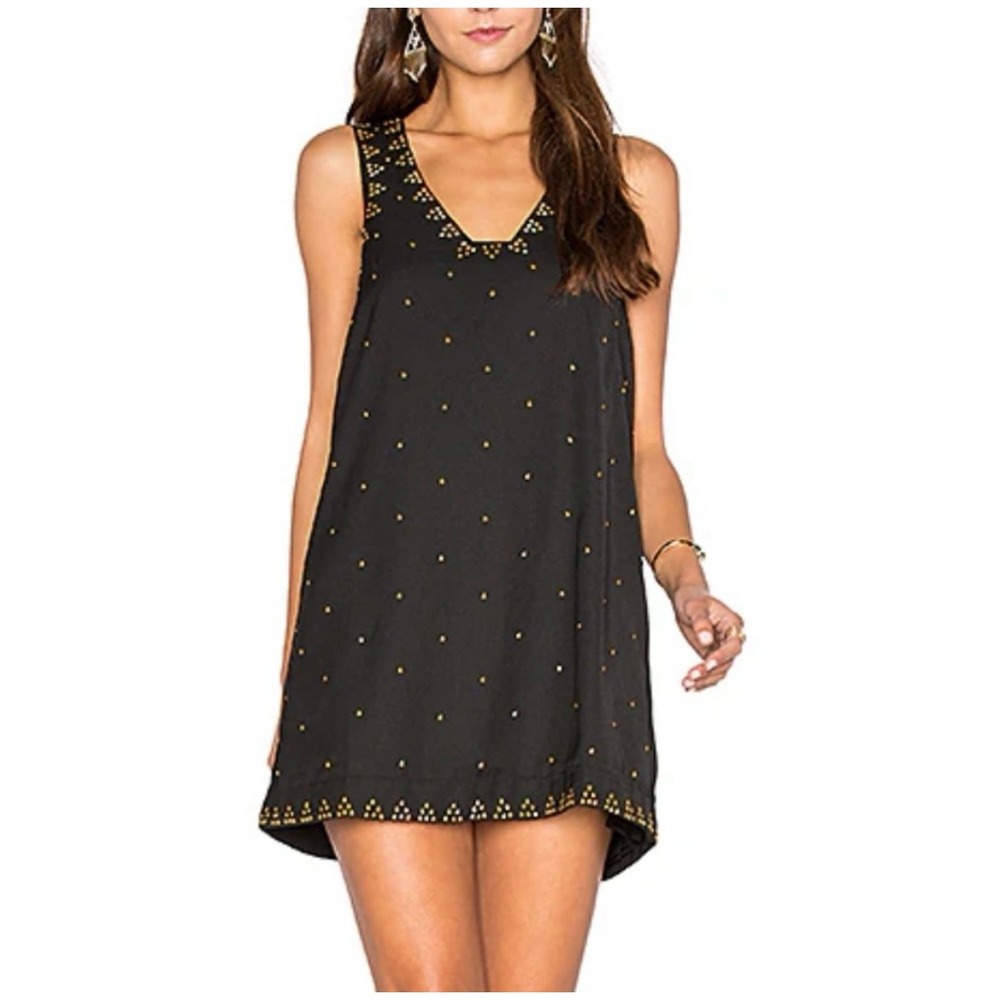 Free People Soho Studded Shift Dress Black Sleeveless V-Neck Mini Dress Size 0